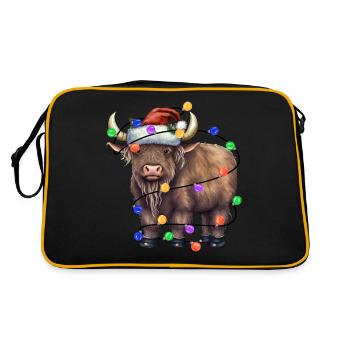 Cow with Christmas hat and lights - Retro Bag - black/gold - Back