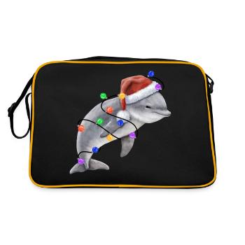 Dolphin with Christmas hat and lights - Retro Bag - black/gold - Back