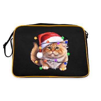 Cat with Christmas hat and lights - Retro Bag - black/gold - Back