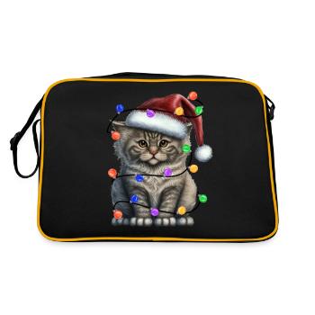 Cat with Christmas hat and lights - Retro Bag - black/gold - Back