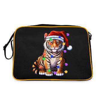 Tiger with Christmas hat and lights - Retro Bag - black/gold - Back