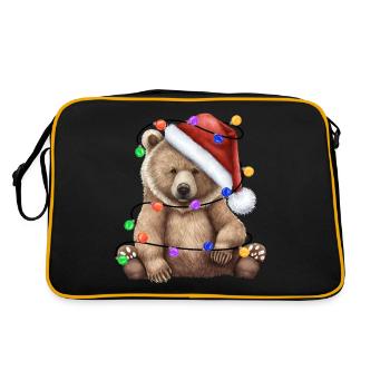 Bear with Christmas hat and lights - Retro Bag - black/gold - Back