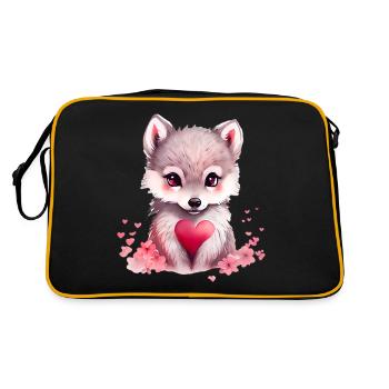 Wolf Valentinstag Geschenk - Retro Tasche - Schwarz/Gold - Hinten