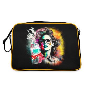 Retro 80s Woman mit Airbrush Details, Getränkedose - Retro Tasche - Schwarz/Gold - Hinten
