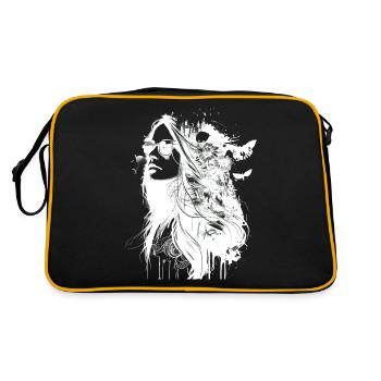 Black and White Hippie Portrait Woman with Flowers - Retro Bag - black/gold - Back