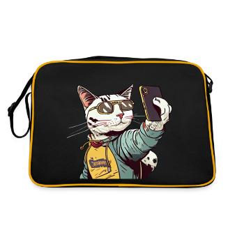 Comic Katze Selfie - Retro Tasche - Schwarz/Gold - Hinten