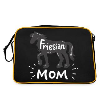 Friesisches Pferd - Retro Tasche - Schwarz/Gold - Hinten