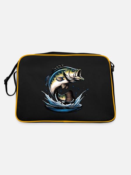 Springender Bass Fisch - Retro Tasche - Schwarz/Gold - Hinten