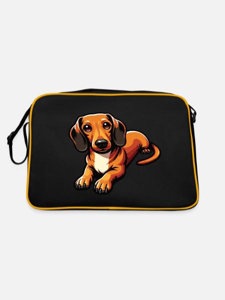 Dackel Hund - Retro Tasche - Schwarz/Gold - Hinten