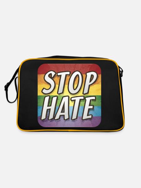 LGBTQ Stop Hate - Retro Tasche - Schwarz/Gold - Hinten