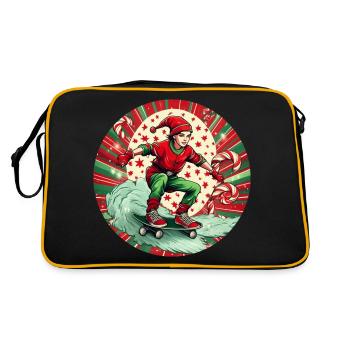 Weihnachtself Skateboarding - Retro Tasche - Schwarz/Gold - Hinten