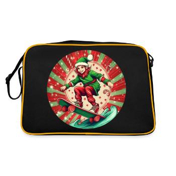 Weihnachtself Skateboarding - Retro Tasche - Schwarz/Gold - Hinten