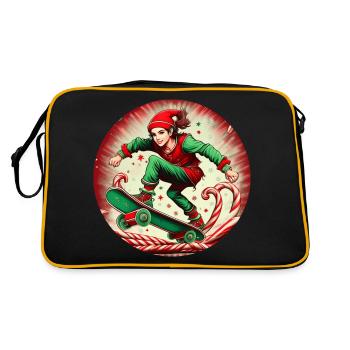 Weihnachtself Skateboarding - Retro Tasche - Schwarz/Gold - Hinten