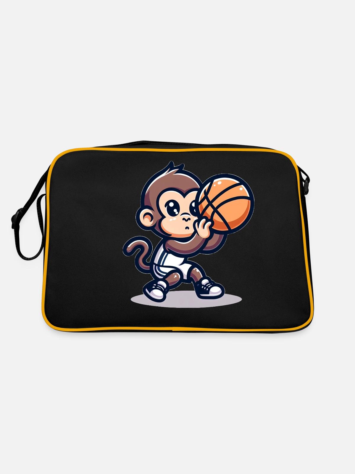 Cute Basketball Player Monkey - Retro Bag - black/gold - Back
