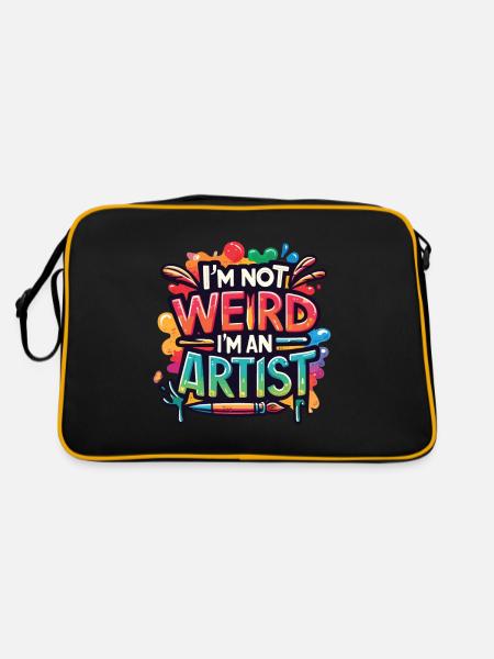 Ich bin nicht seltsam, ich bin ein Künstler - Retro Tasche - Schwarz/Gold - Hinten