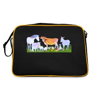 Bauernhoftiere / Tiere im Herzen - Retro Tasche - Schwarz/Gold - Hinten