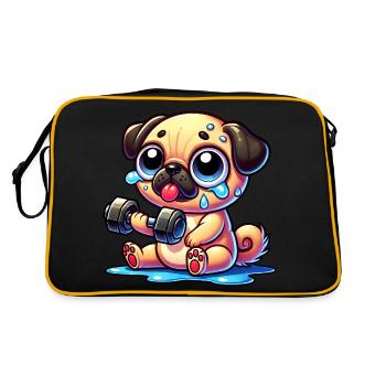 Pug with Dumbbell Funny Workout Cartoon Dog - Retro Bag - black/gold - Back