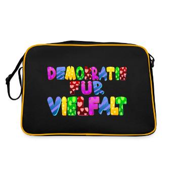 AfD stoppen gegen rechts Demokratie Vielfalt links - Retro Tasche - Schwarz/Gold - Hinten
