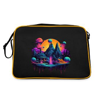 Futuristisch Leben auf Planeten - Retro Tasche - Schwarz/Gold - Hinten