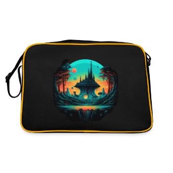 Futuristisch Leben auf Planeten - Retro Tasche - Schwarz/Gold - Hinten