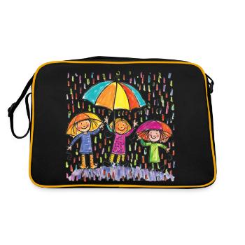 Kinderbild Malen Kinder spielen im Regen - Retro Tasche - Schwarz/Gold - Hinten