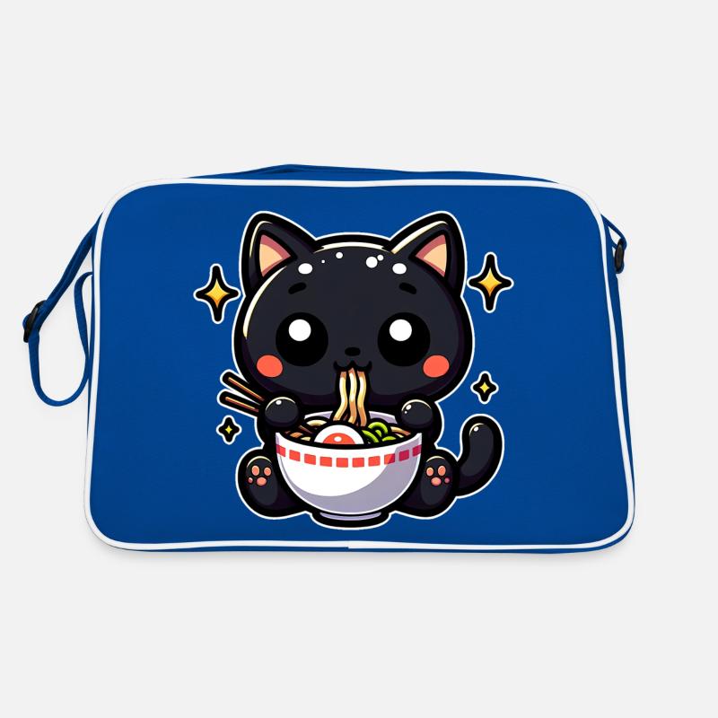 Black Cat Eats Ramen Noodle Soup Stars Retro Bag
