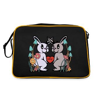 Hase Hase Liebe Herz Kaninchen Natur Nager - Retro Tasche - Schwarz/Gold - Hinten