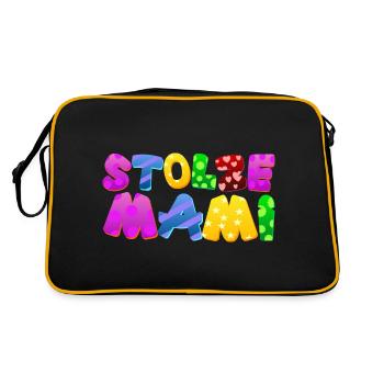 Baby Eltern Kind Geschenk Sprüche Geburt Mama Papa - Retro Tasche - Schwarz/Gold - Hinten