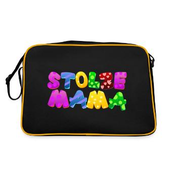 Baby Eltern Kind Geschenk Sprüche Geburt Mama Papa - Retro Tasche - Schwarz/Gold - Hinten