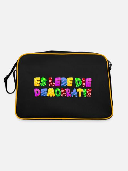 AfD stoppen gegen rechts Demokratie Vielfalt links - Retro Tasche - Schwarz/Gold - Hinten