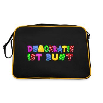 AfD stoppen gegen rechts Demokratie Vielfalt links - Retro Tasche - Schwarz/Gold - Hinten