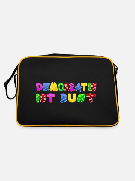 AfD stoppen gegen rechts Demokratie Vielfalt links - Retro Tasche - Schwarz/Gold - Hinten