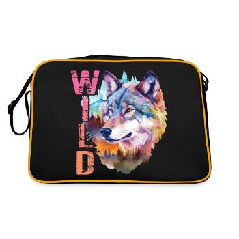 Wolf Wild Wolfskopf Natur Wildnis Wald Bäume Kunst - Retro Tasche - Schwarz/Gold - Hinten
