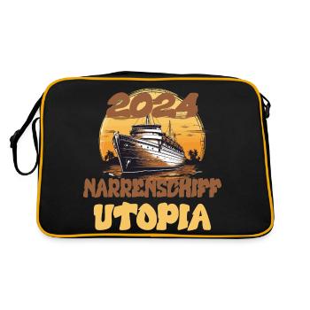 Narrenschiff Utopia, Zitat - Retro Tasche - Schwarz/Gold - Hinten