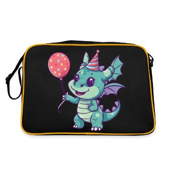 Drache Geburtstag Comic Niedlich - Retro Tasche - Schwarz/Gold - Hinten