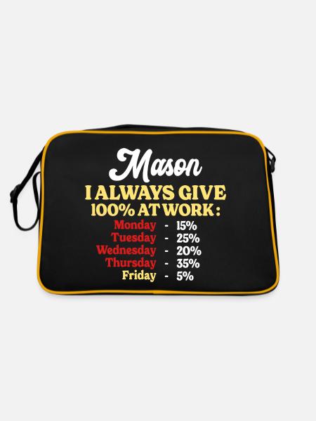 100% At Work Funny Mason Quote - Retro Bag - black/gold - Back