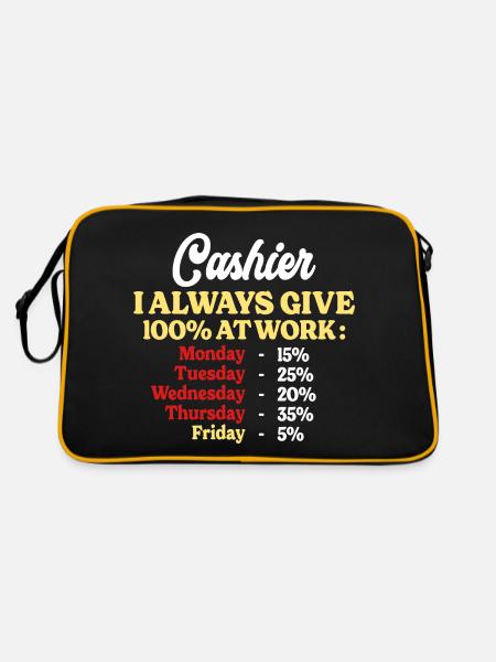 100% At Work Funny Cashier Quote - Retro Bag - black/gold - Back