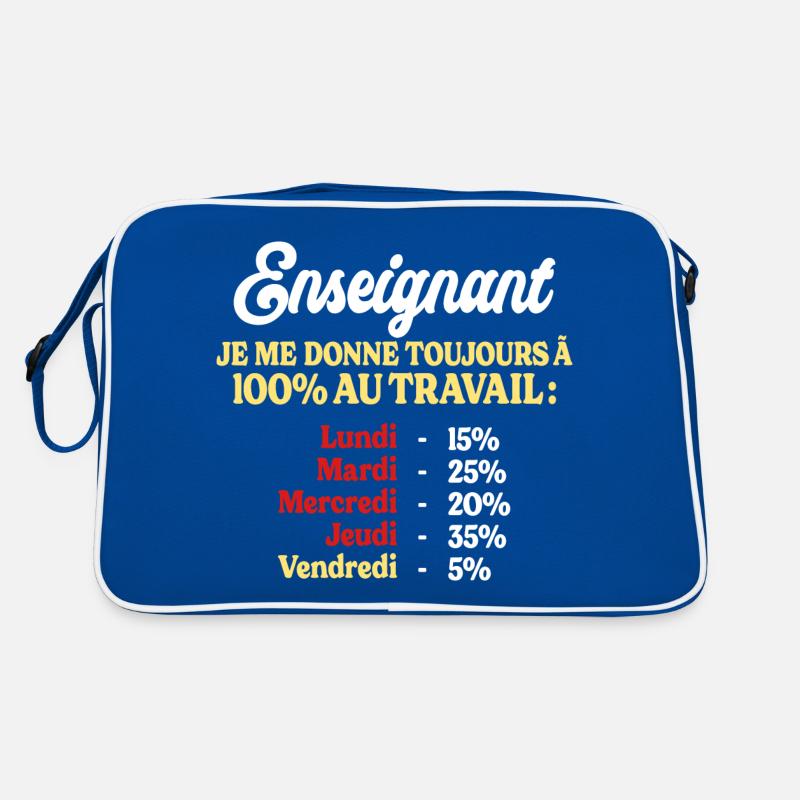 100% Au Travail Citation Drôle Enseignant Sac Retro