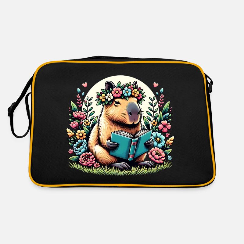 Cute Capybara Reading Book Retro Bag