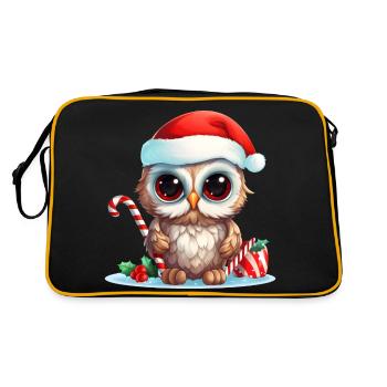 Weihnachten Eule - Retro Tasche - Schwarz/Gold - Hinten