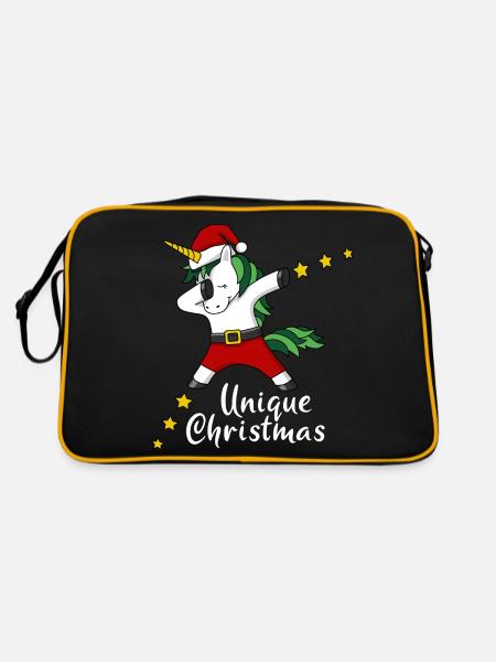 unique christmas Weihnachten Einhorn unicorn dab - Retro Tasche - Schwarz/Gold - Hinten