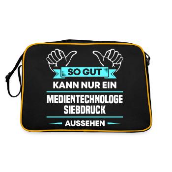 Medientechnologe Siebdruck Design für stolze Profi - Retro Tasche - Schwarz/Gold - Hinten