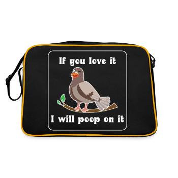 Poping Pigeon Design für Taubenliebhaber - Retro Tasche - Schwarz/Gold - Hinten
