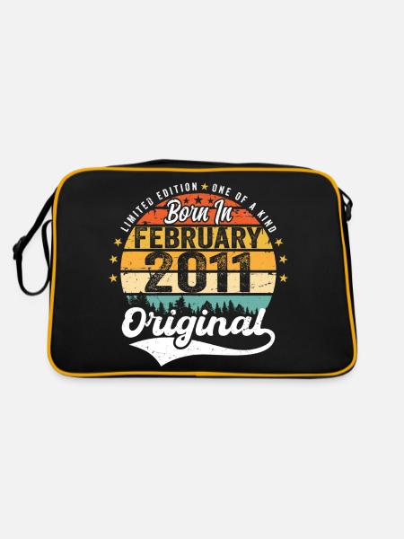 Born in February 2011 - Birthday Gift - Retro Bag - black/gold - Back