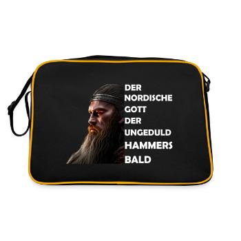 Wikinger Hammersbald Nordische Mythologie Ungeduld - Retro Tasche - Schwarz/Gold - Hinten