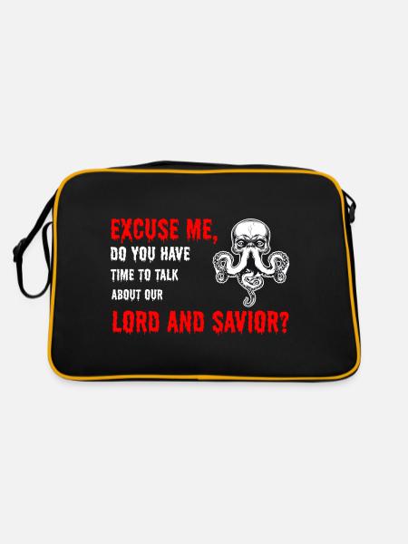 Lord & Savior Cthulhu Funny Parodie T-Shirt - Retro Tasche - Schwarz/Gold - Hinten