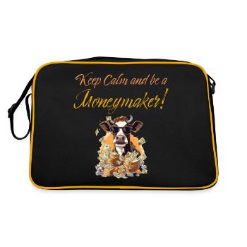 Cash Cow - Keep calm and be a moneymaker - Retro Tasche - Schwarz/Gold - Hinten