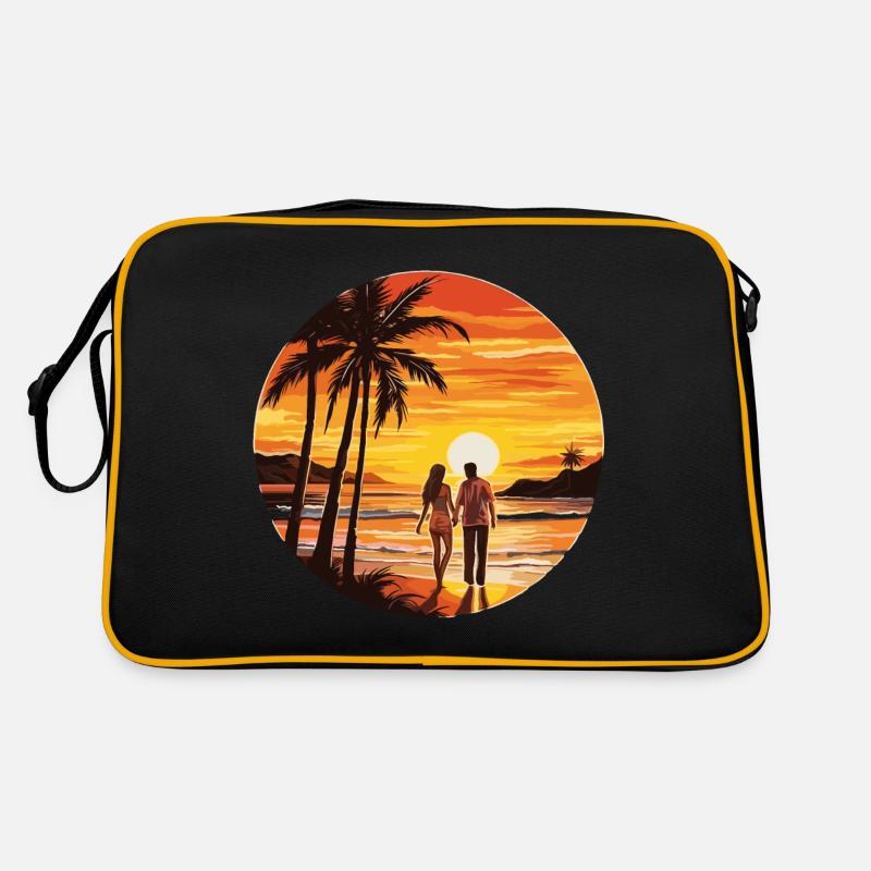 Plage, Île, Mer, Coucher de soleil Sac Retro