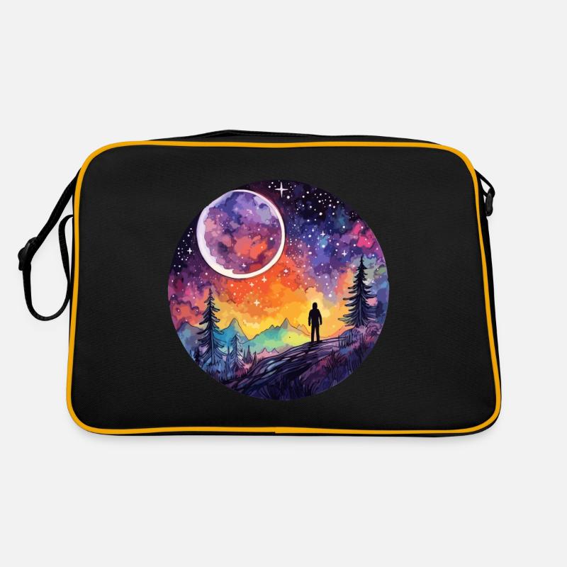 Erkundung Von Aquarellflächen - Himmlische - Retro Tasche - Schwarz/Gold