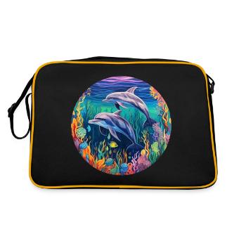 Dolphin - vivid colors - prismatic depths - Retro Bag - black/gold - Back